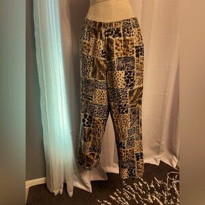 Hot Cotton Women’s Linen Animal Safari Print Stretch Waist Pants Size Small